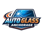 Anchorage Auto Glass logo — windshield and car graphic with bold red and blue branding