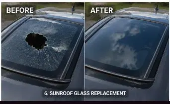 Before and after sunroof glass replacement in Anchorage, AK — shattered sunroof replaced same-day by Auto Glass Anchorage