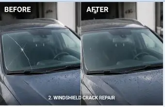 Before and after windshield crack repair in Anchorage, AK — crack fixed same-day before Alaska freeze-thaw caused it to spread